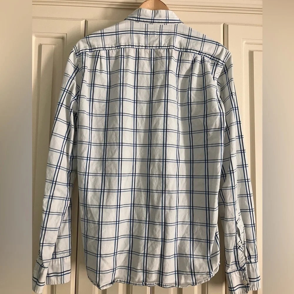 J. Crew Slim White Blue Plaid Long Sleeved Cotton Button Down‎ Shirt L Preppy